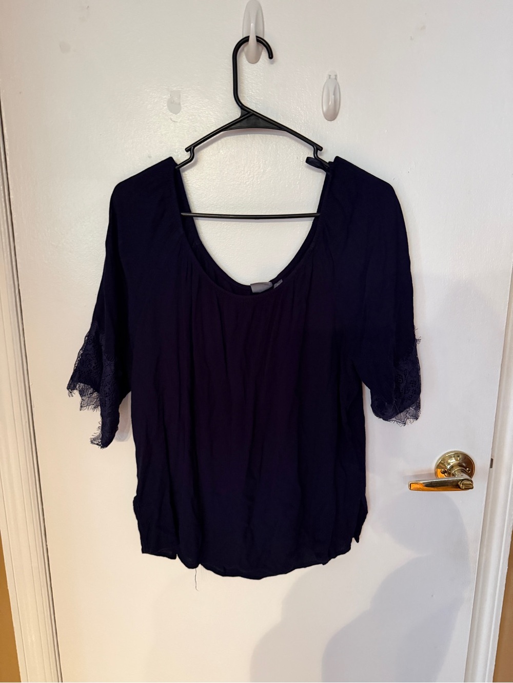 Women's Navy Lace-Sleeve Blouse
